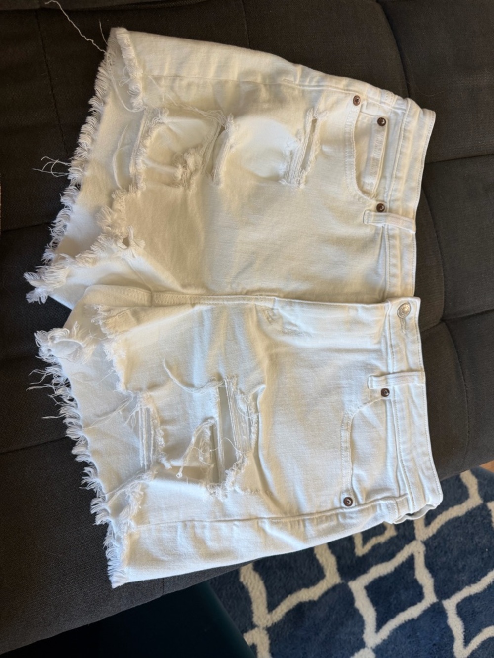 White Distressed Frayed Hem Women's Denim Shorts